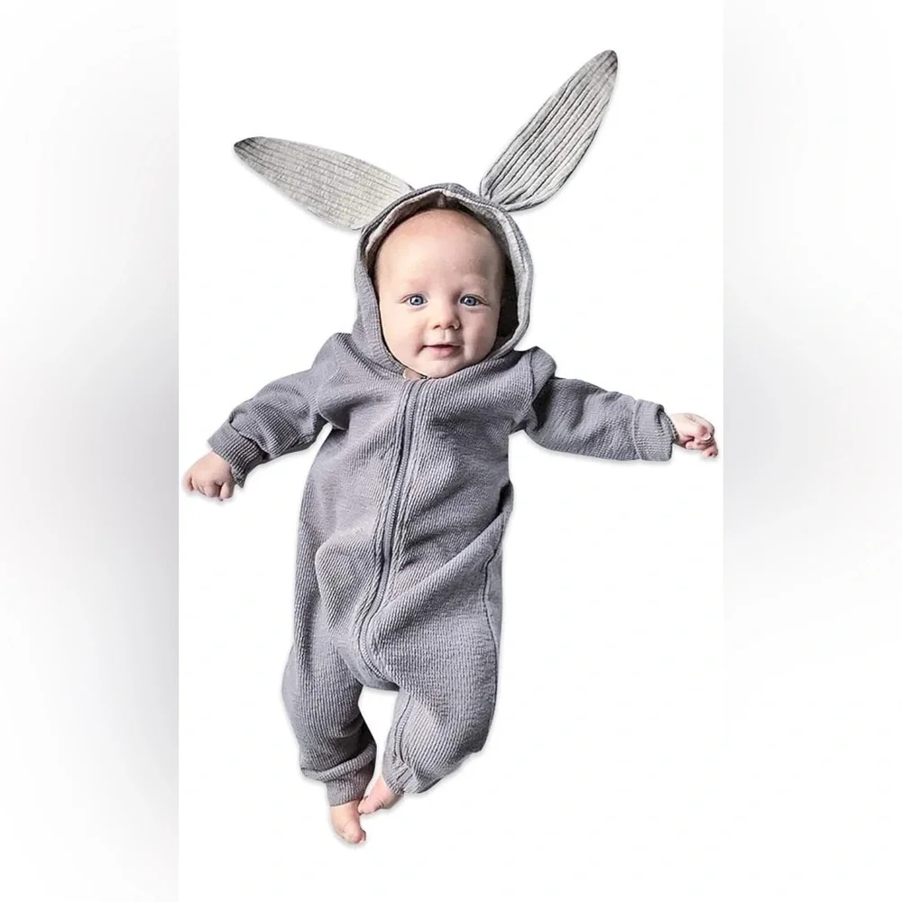 Baby Bunny Ear Zip Coverall Romper